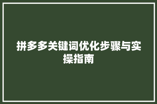 拼多多关键词优化步骤与实操指南 搜狗SEO