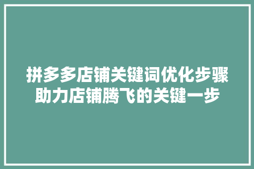拼多多店铺关键词优化步骤助力店铺腾飞的关键一步 搜狗SEO