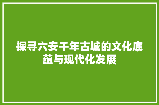 探寻六安千年古城的文化底蕴与现代化发展 神马SEO