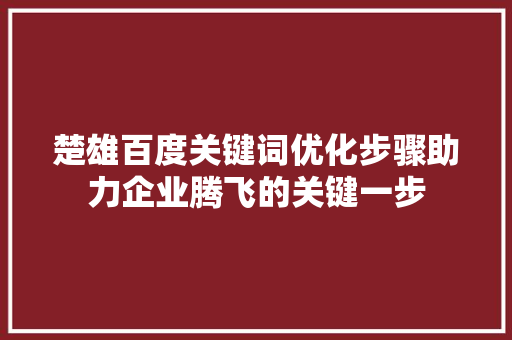 楚雄百度关键词优化步骤助力企业腾飞的关键一步 百度SEO