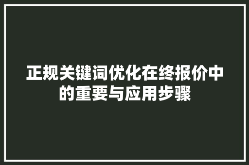 正规关键词优化在终报价中的重要与应用步骤 百度SEO
