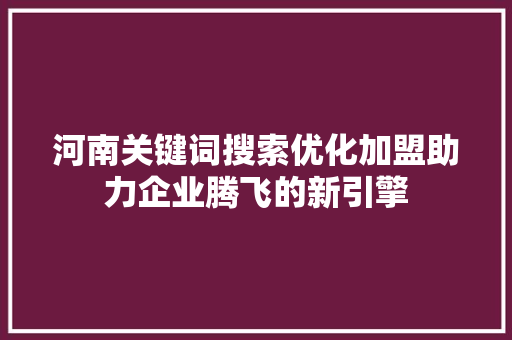 河南关键词搜索优化加盟助力企业腾飞的新引擎 SEO关键词