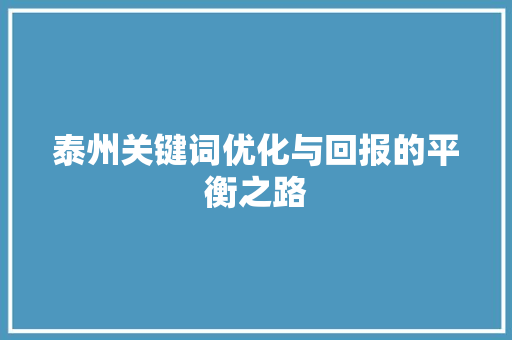 泰州关键词优化与回报的平衡之路 必应SEO