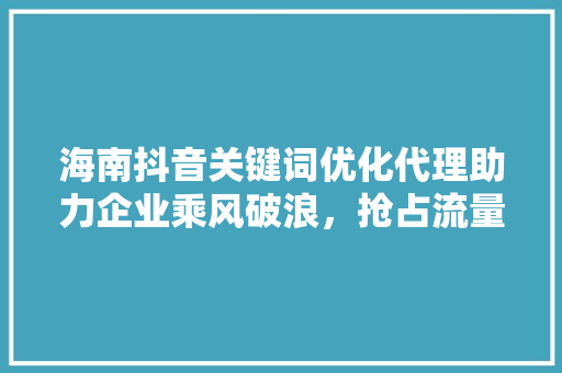 海南抖音关键词优化代理助力企业乘风破浪，抢占流量高地 神马SEO