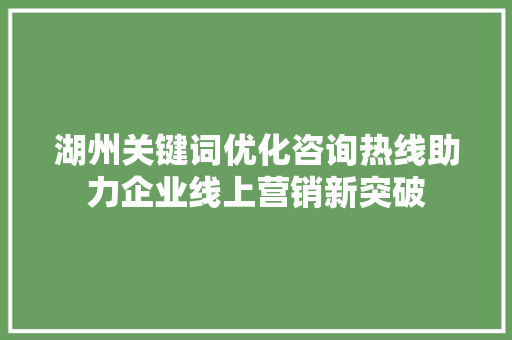 湖州关键词优化咨询热线助力企业线上营销新突破 百度SEO