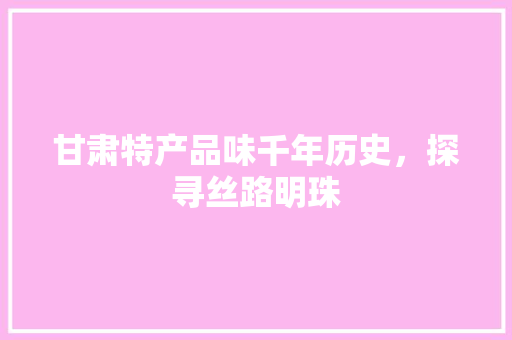 甘肃特产品味千年历史，探寻丝路明珠 网站建设公司