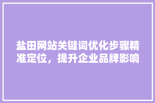 盐田网站关键词优化步骤精准定位，提升企业品牌影响力 必应SEO