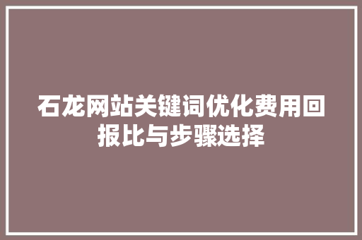石龙网站关键词优化费用回报比与步骤选择 神马SEO