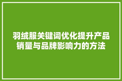 羽绒服关键词优化提升产品销量与品牌影响力的方法