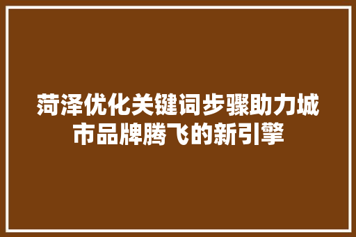 菏泽优化关键词步骤助力城市品牌腾飞的新引擎 神马SEO