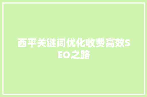 西平关键词优化收费高效SEO之路