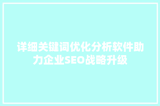 详细关键词优化分析软件助力企业SEO战略升级 SEO关键词