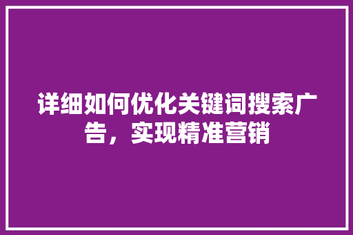 详细如何优化关键词搜索广告，实现精准营销 网站建设公司