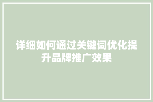 详细如何通过关键词优化提升品牌推广效果 网站建设公司