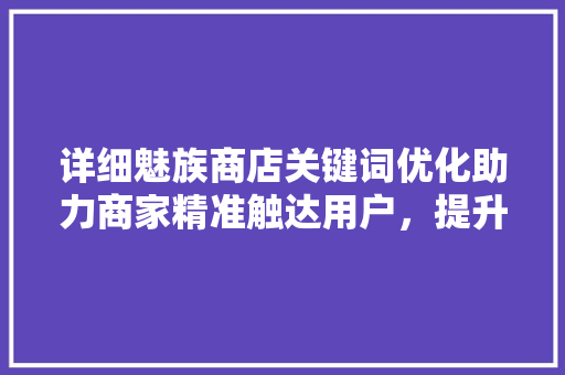 详细魅族商店关键词优化助力商家精准触达用户，提升转化率 搜狗SEO
