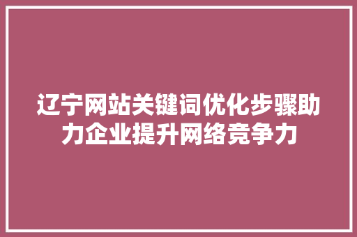 辽宁网站关键词优化步骤助力企业提升网络竞争力 神马SEO