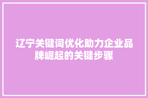 辽宁关键词优化助力企业品牌崛起的关键步骤 搜狗SEO
