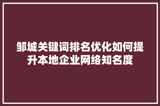 邹城关键词排名优化如何提升本地企业网络知名度 百度SEO