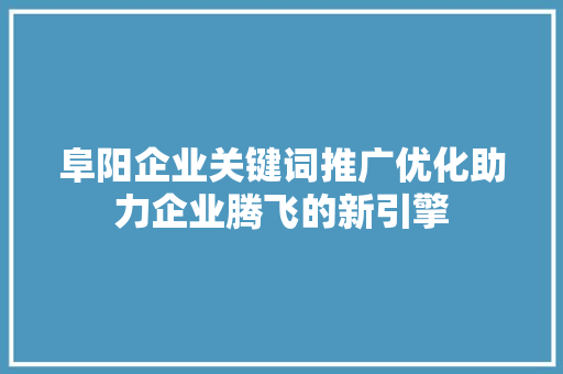 阜阳企业关键词推广优化助力企业腾飞的新引擎 百度SEO