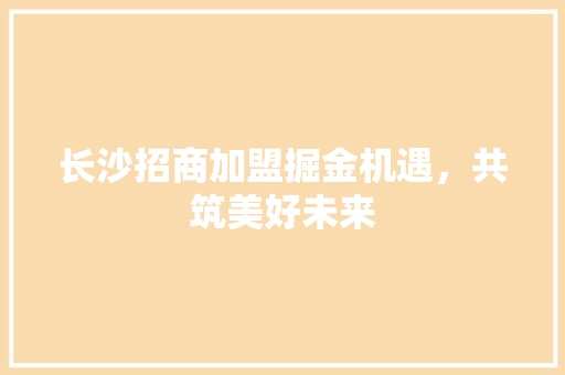 长沙招商加盟掘金机遇，共筑美好未来