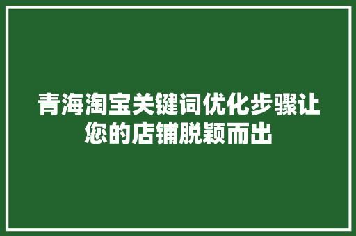 青海淘宝关键词优化步骤让您的店铺脱颖而出 网站建设公司