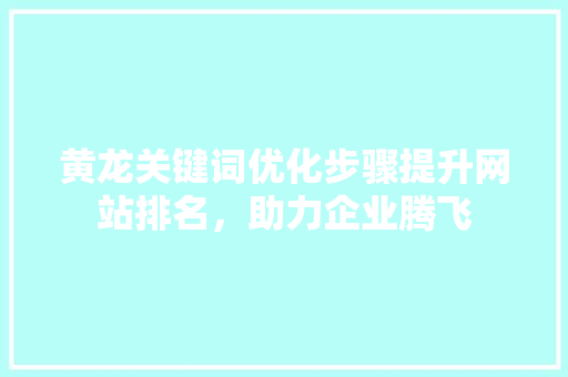 黄龙关键词优化步骤提升网站排名，助力企业腾飞 神马SEO