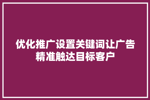 优化推广设置关键词让广告精准触达目标客户 网站建设公司