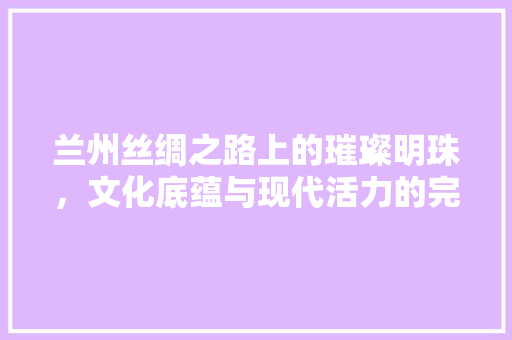 兰州丝绸之路上的璀璨明珠，文化底蕴与现代活力的完美融合 神马SEO