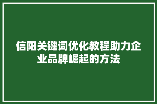 信阳关键词优化教程助力企业品牌崛起的方法 百度SEO