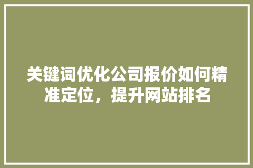 关键词优化公司报价如何精准定位，提升网站排名 百度SEO