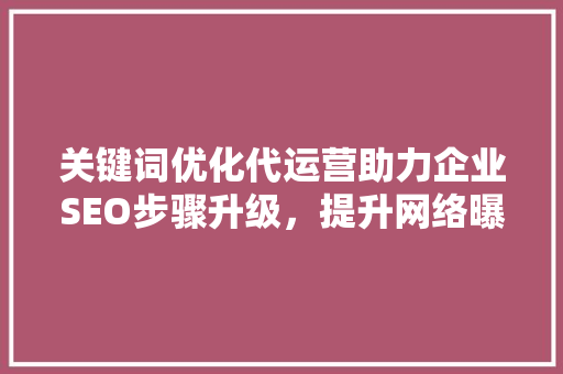 关键词优化代运营助力企业SEO步骤升级，提升网络曝光度 网站建设公司