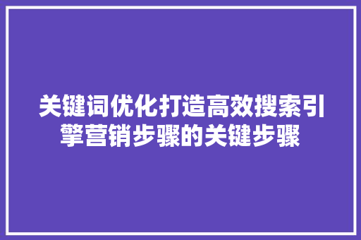 关键词优化打造高效搜索引擎营销步骤的关键步骤 百度SEO