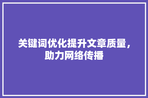关键词优化提升文章质量，助力网络传播 百度SEO