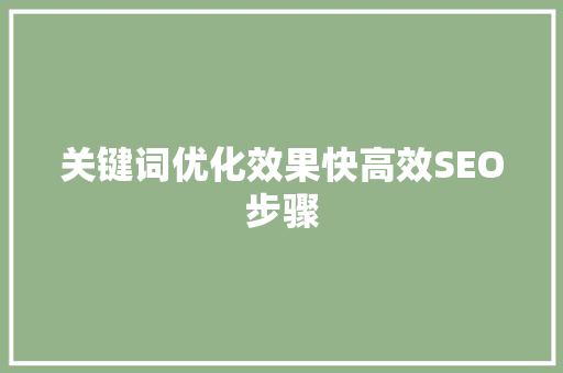 关键词优化效果快高效SEO步骤 搜狗SEO