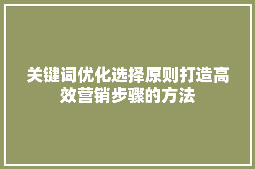 关键词优化选择原则打造高效营销步骤的方法 SEO关键词