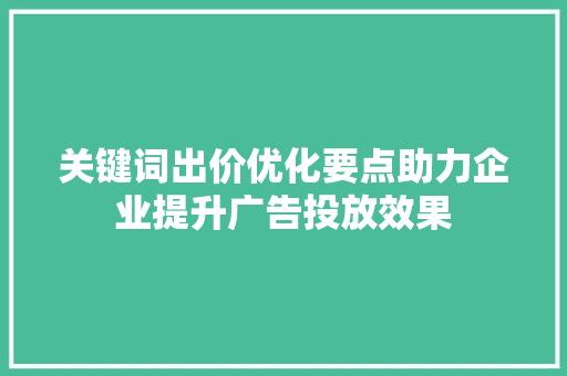 关键词出价优化要点助力企业提升广告投放效果 百度SEO