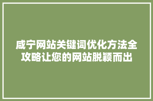 咸宁网站关键词优化方法全攻略让您的网站脱颖而出 百度SEO