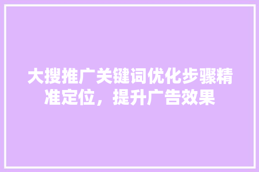 大搜推广关键词优化步骤精准定位，提升广告效果 必应SEO