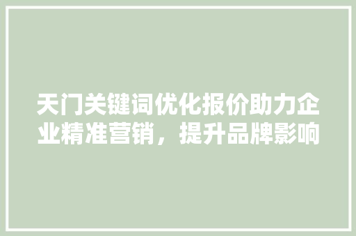 天门关键词优化报价助力企业精准营销，提升品牌影响力 百度SEO