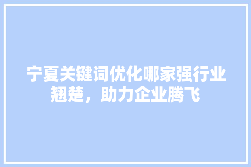 宁夏关键词优化哪家强行业翘楚，助力企业腾飞