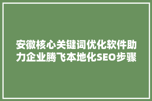安徽核心关键词优化软件助力企业腾飞本地化SEO步骤 搜狗SEO