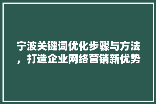 宁波关键词优化步骤与方法，打造企业网络营销新优势 搜狗SEO