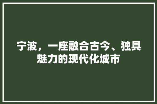 宁波，一座融合古今、独具魅力的现代化城市
