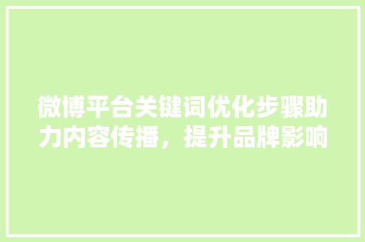 微博平台关键词优化步骤助力内容传播，提升品牌影响力