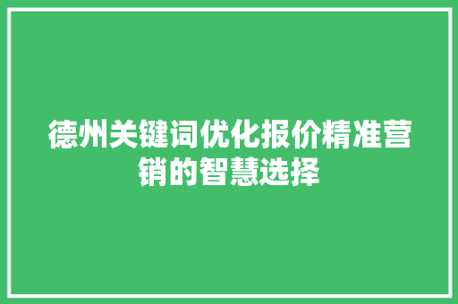 德州关键词优化报价精准营销的智慧选择 网站建设公司