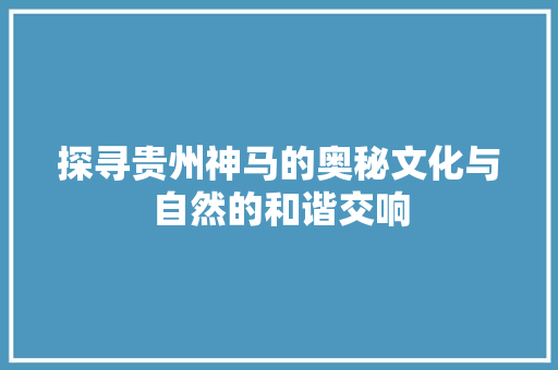 探寻贵州神马的奥秘文化与自然的和谐交响 必应SEO