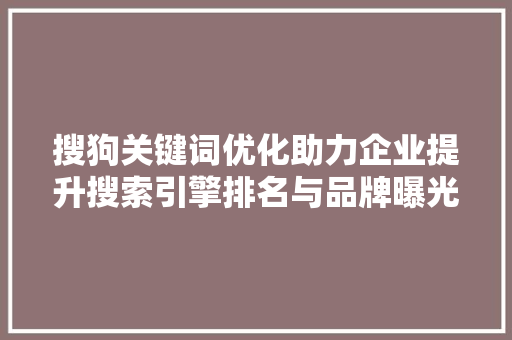 搜狗关键词优化助力企业提升搜索引擎排名与品牌曝光