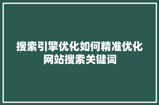 搜索引擎优化如何精准优化网站搜索关键词 神马SEO