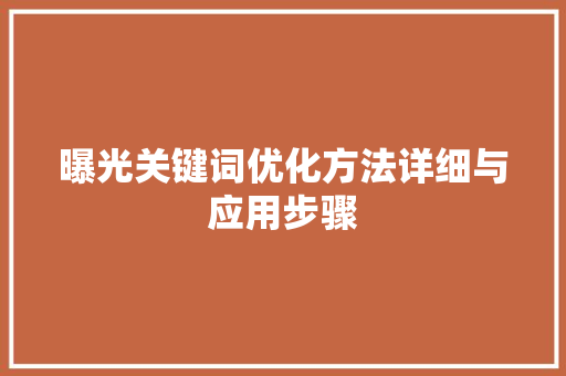 曝光关键词优化方法详细与应用步骤 百度SEO
