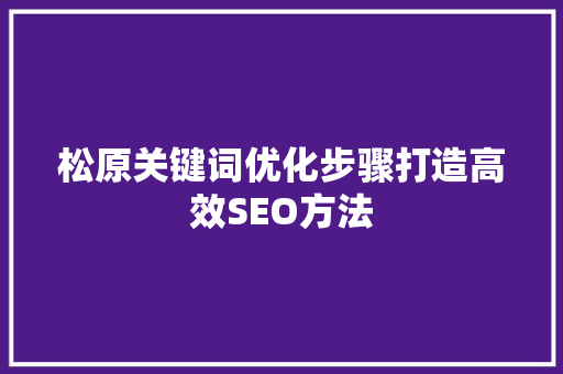 松原关键词优化步骤打造高效SEO方法 SEO关键词